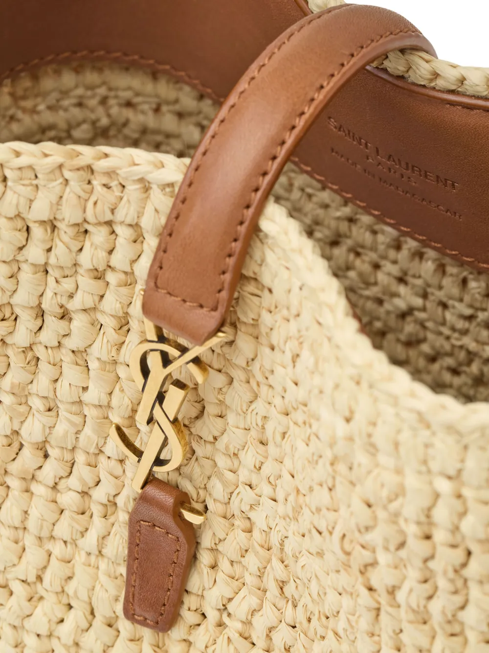 Saint Laurent Mini Le 37 Raffia Bucket Bag In Neutral