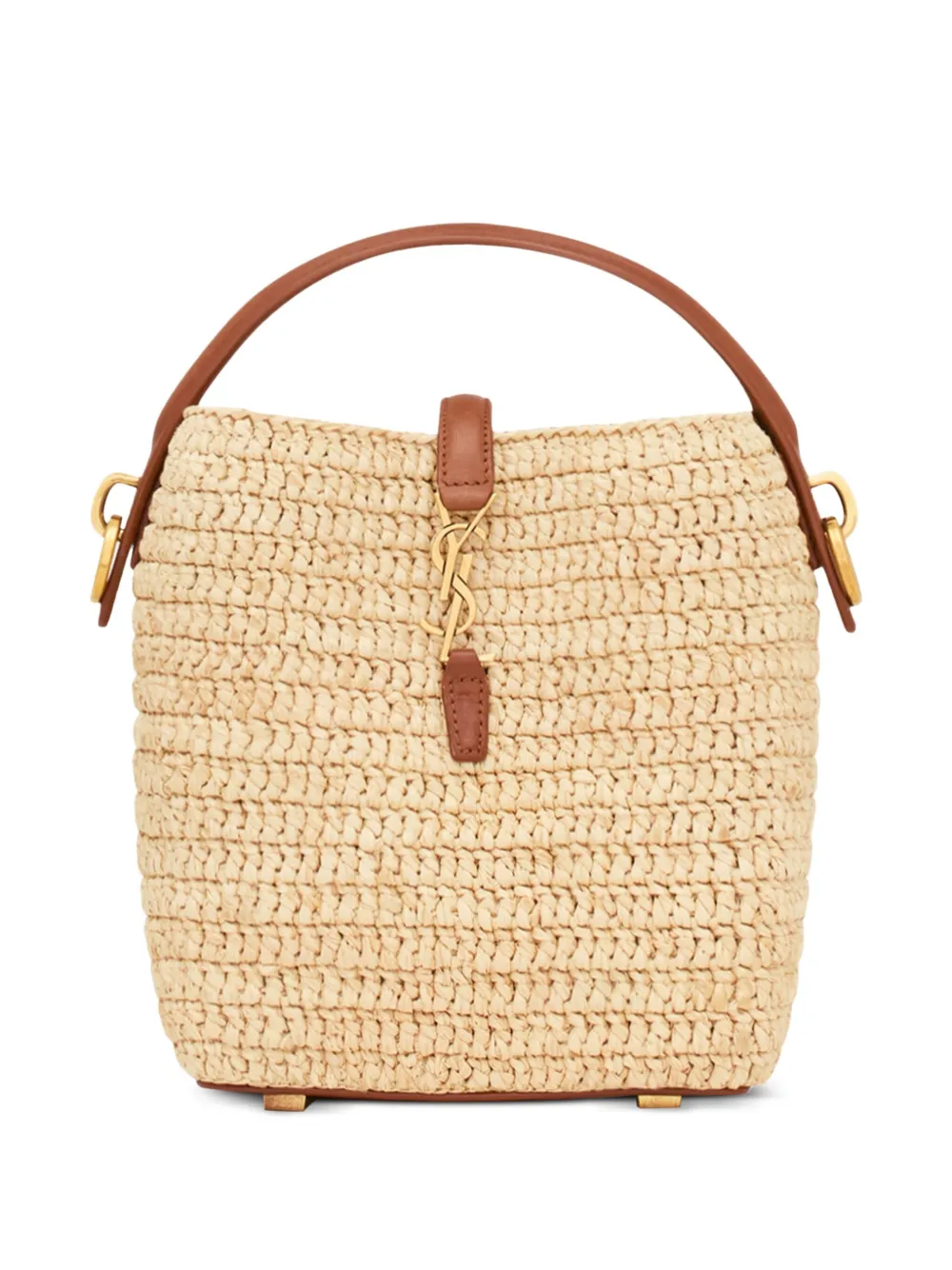 Saint Laurent Mini Le 37 raffia bucket-tas Beige