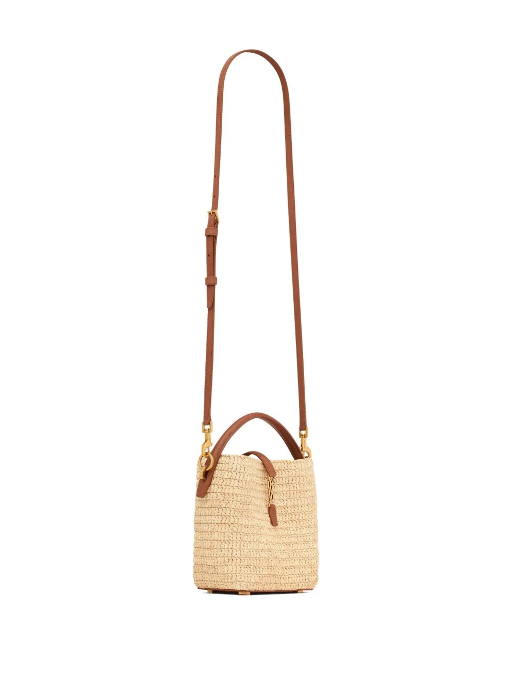 Saint Laurent Mini Le 37 raffia bucket-tas Beige
