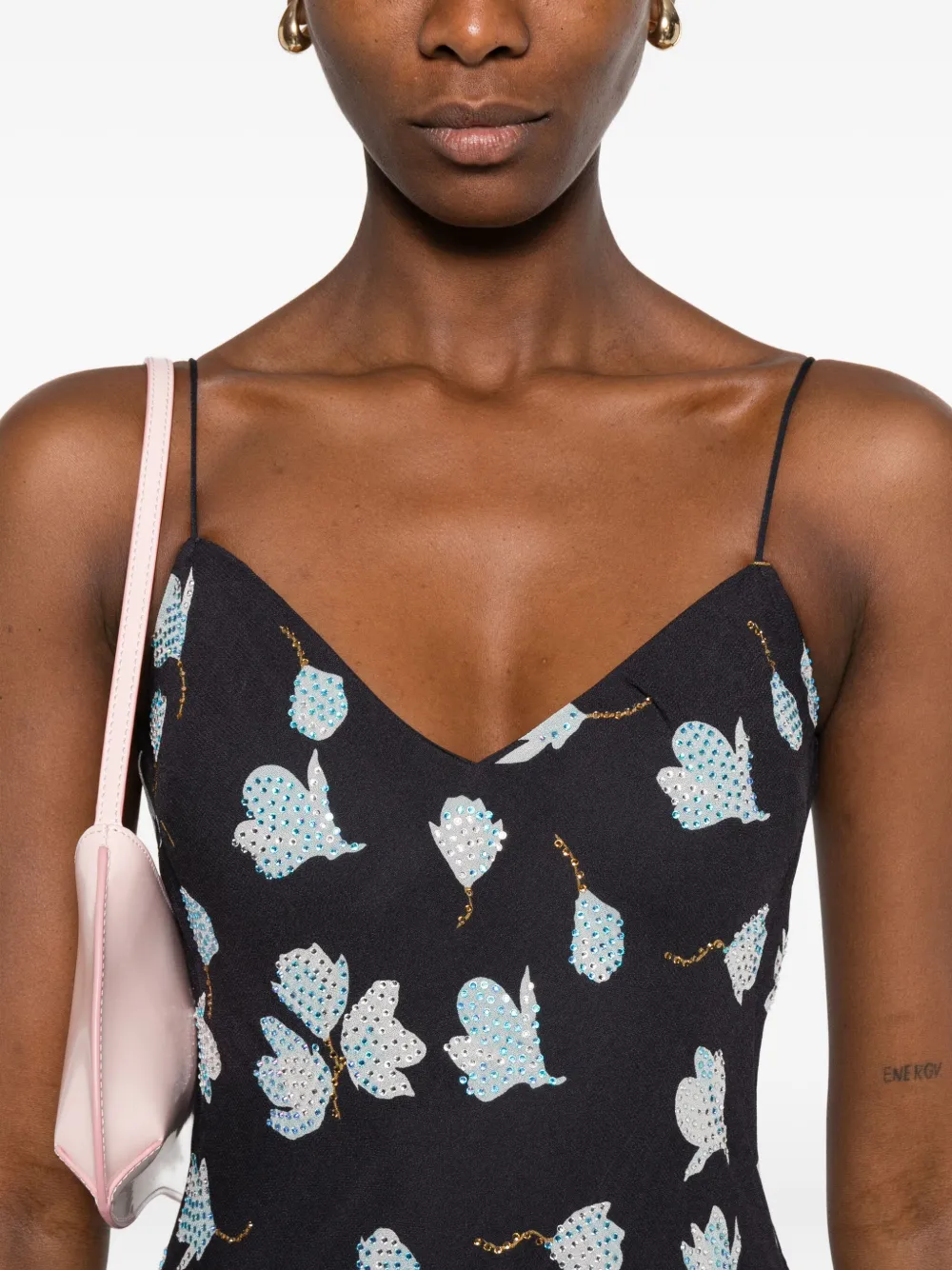 Self-portrait Floral Rhinestone Midi Dress In Blue
