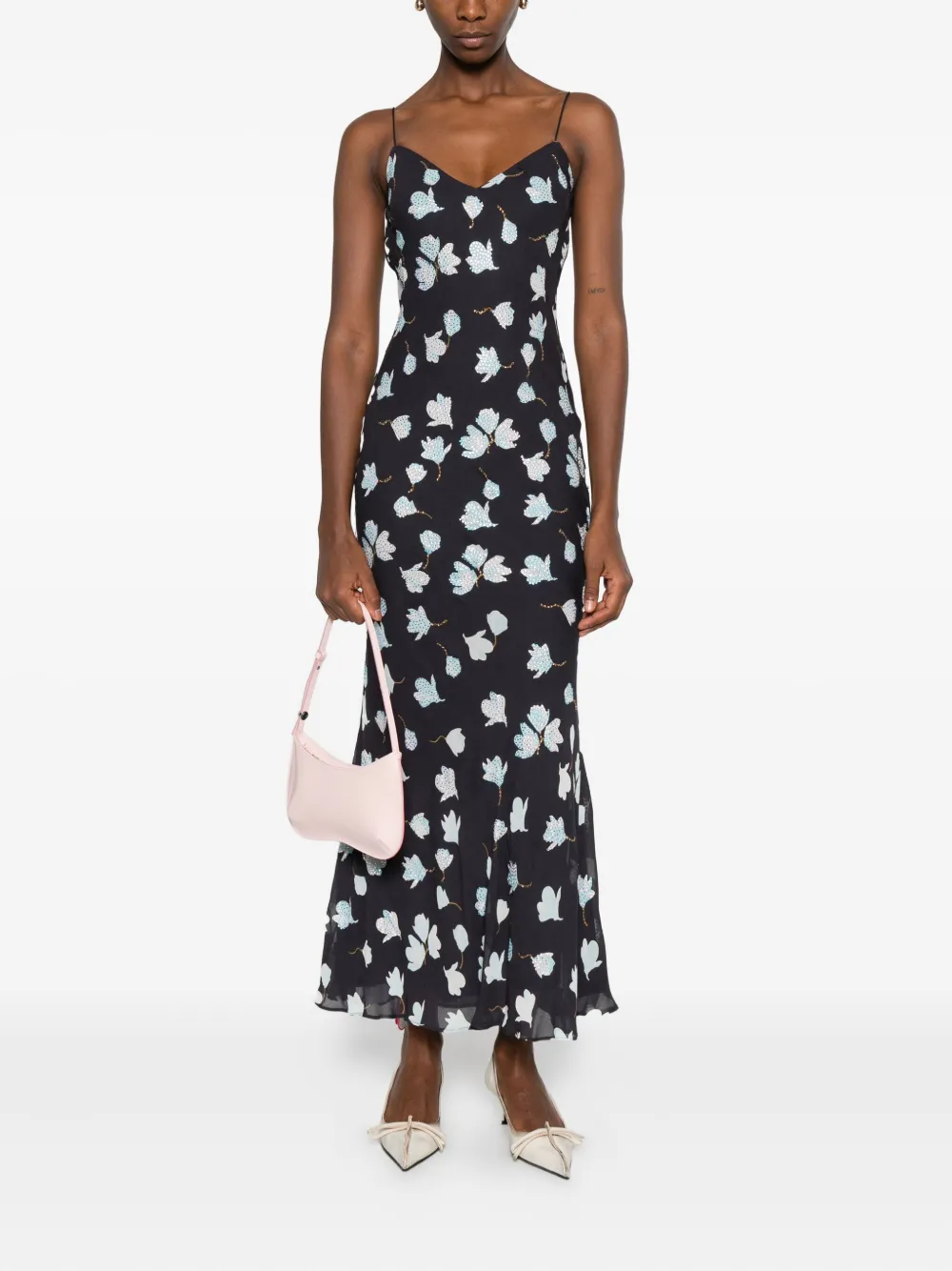 Self-Portrait floral midi dress - Blauw