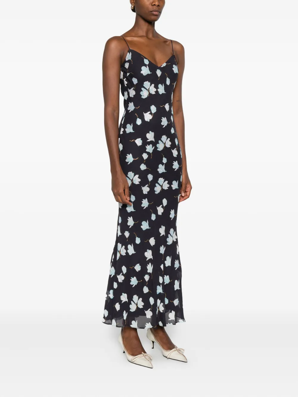 Self-portrait Floral Rhinestone Midi Dress In Blue