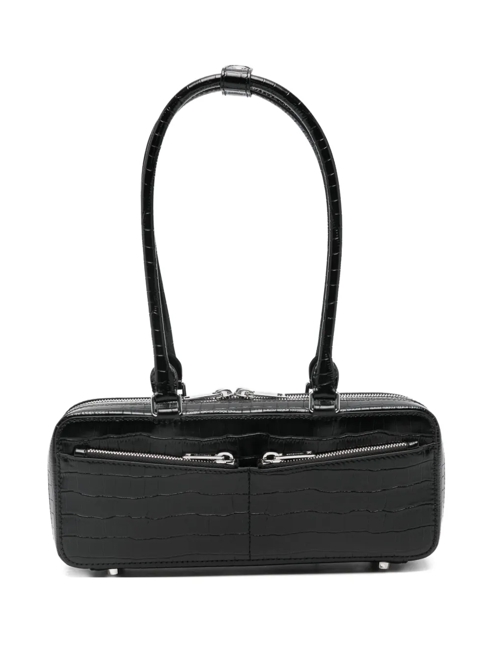 Self-portrait Crocodile-effect Zip-top Shoulder Bag In Black