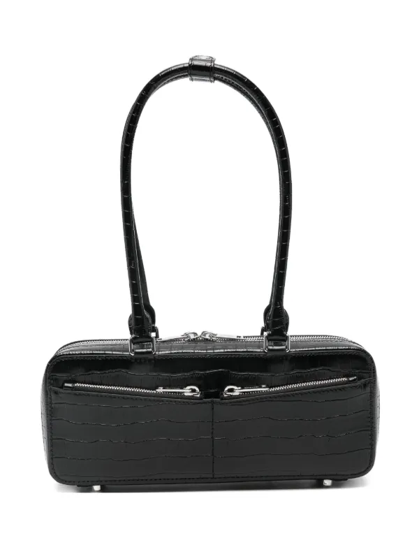 Self-Portrait crocodile-effect zip-top Shoulder Bag | Black