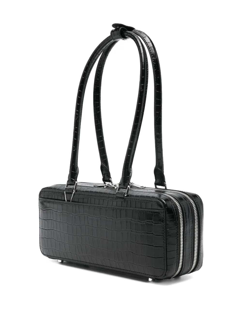 Self-portrait Crocodile-effect Zip-top Shoulder Bag In Black