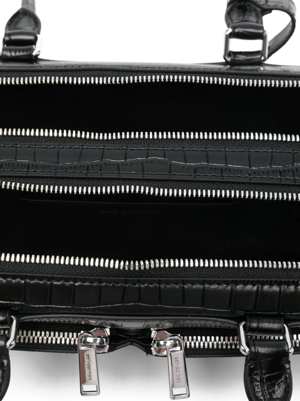 Self-Portrait Schoudertas met krokodillen-reliëf en rits Zwart