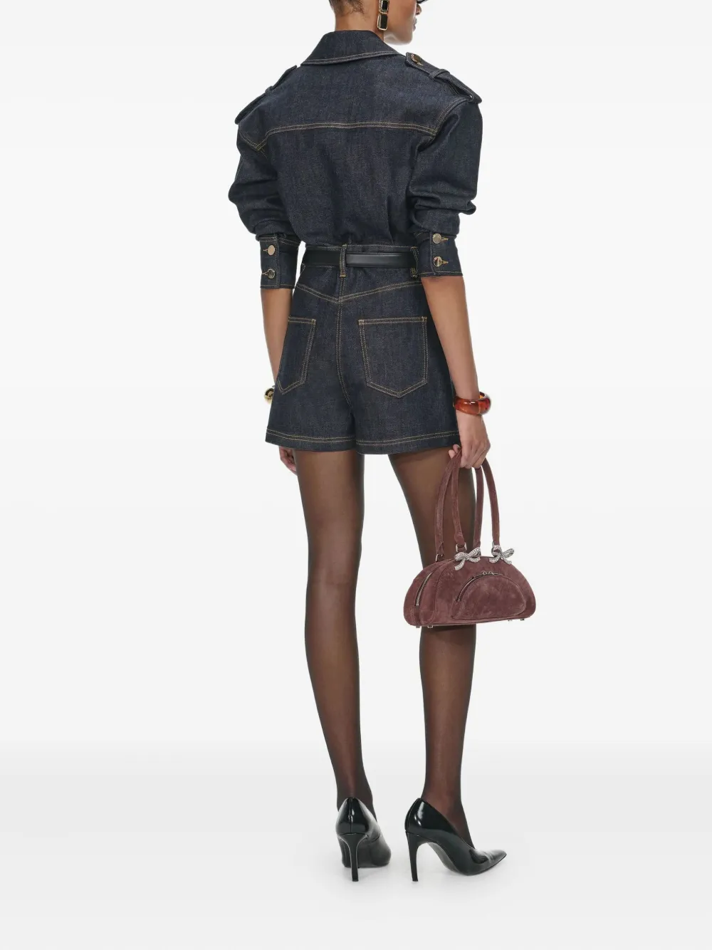 Self-portrait Button-fastening Denim Jumpsuit In Blue