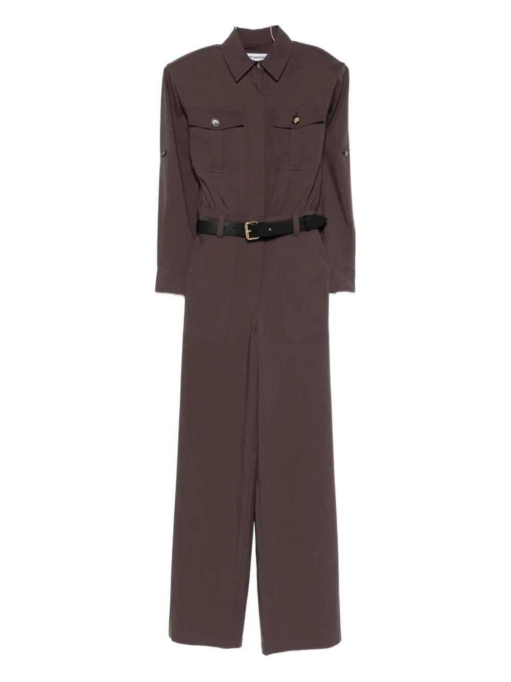 Self-Portrait belted pocket jumpsuit - Marrone