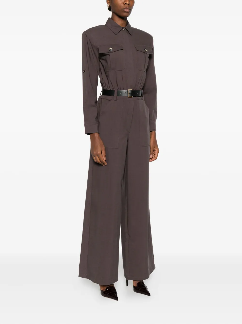  Self-portrait Belted Pocket Jumpsuit - Brown 