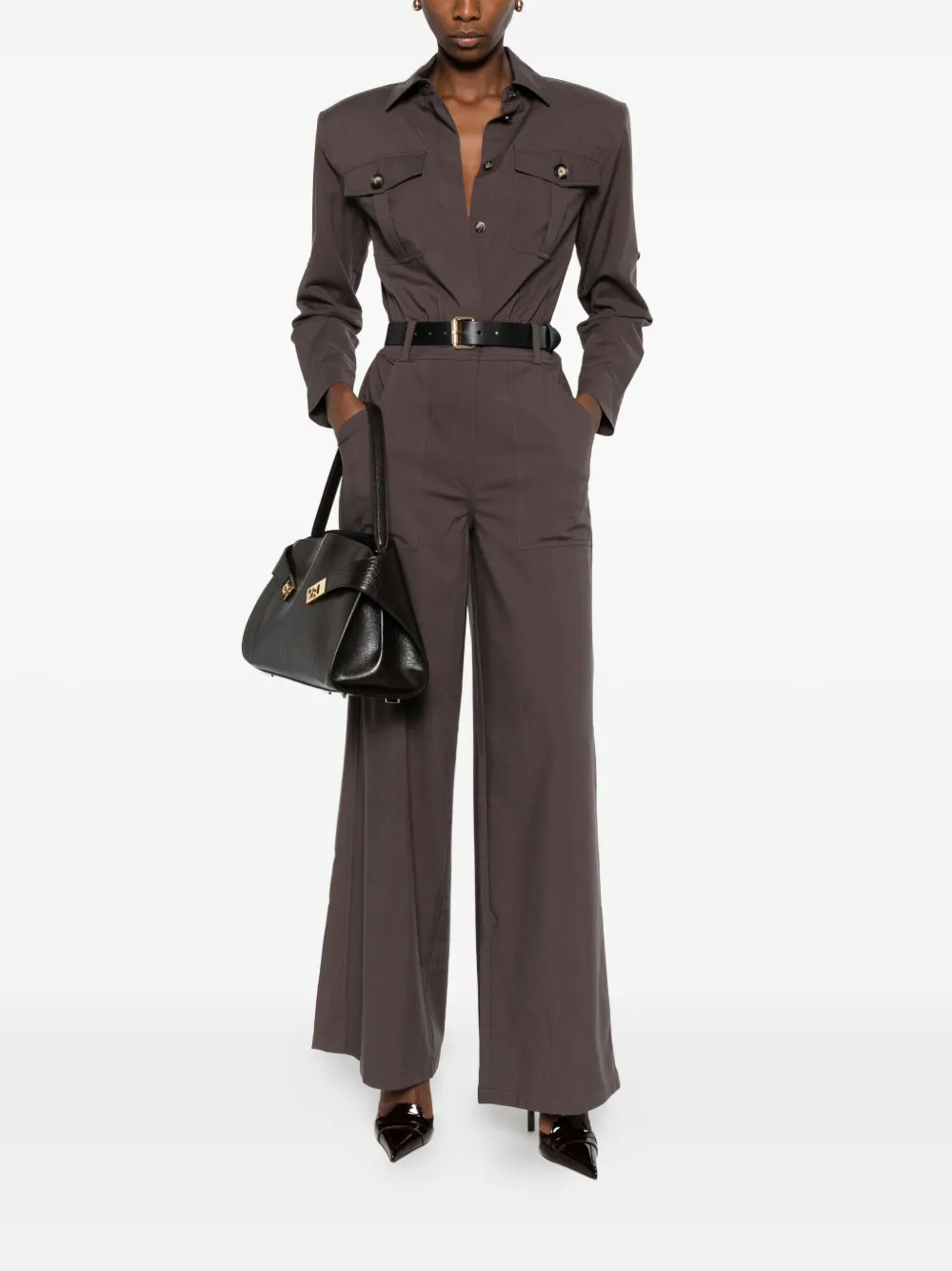 Self-Portrait belted pocket jumpsuit - Bruin