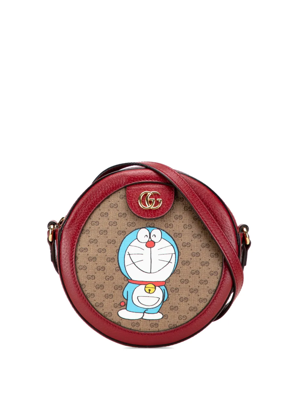 Pre-owned Gucci 2016-2025 Micro Gg Supreme Doraemon Round Crossbody Bag In Brown