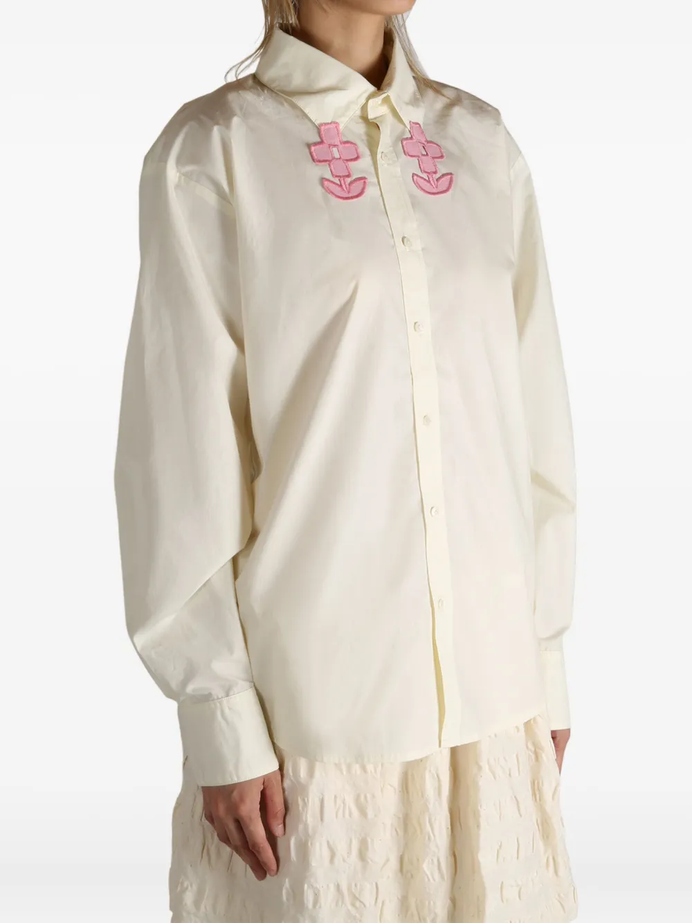Elise Joan Floral-embroidered Shirt In Neutral