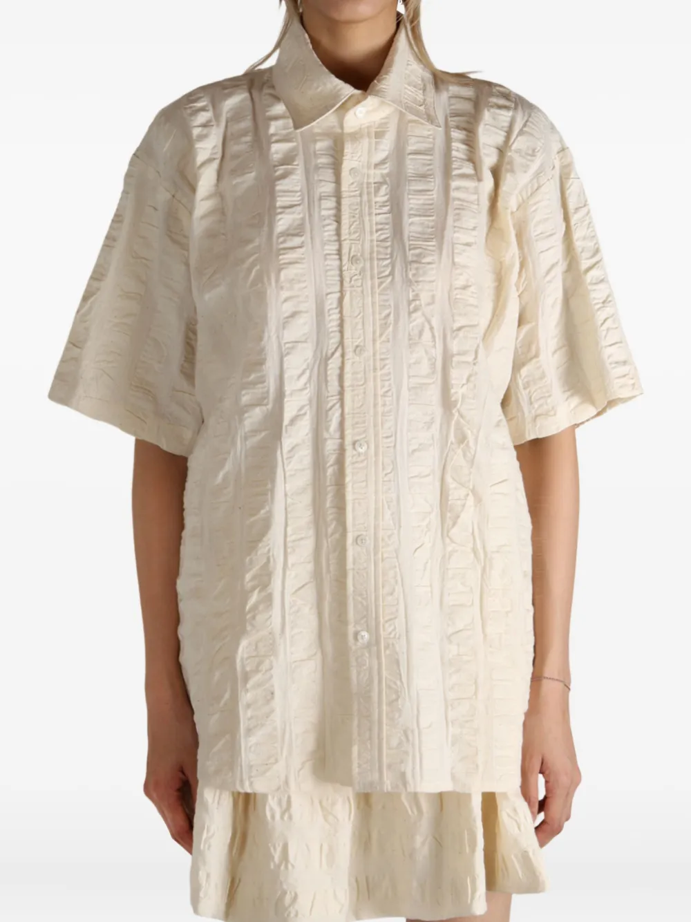 Elise Joan Crinkled Cotton Shirt In Neutral