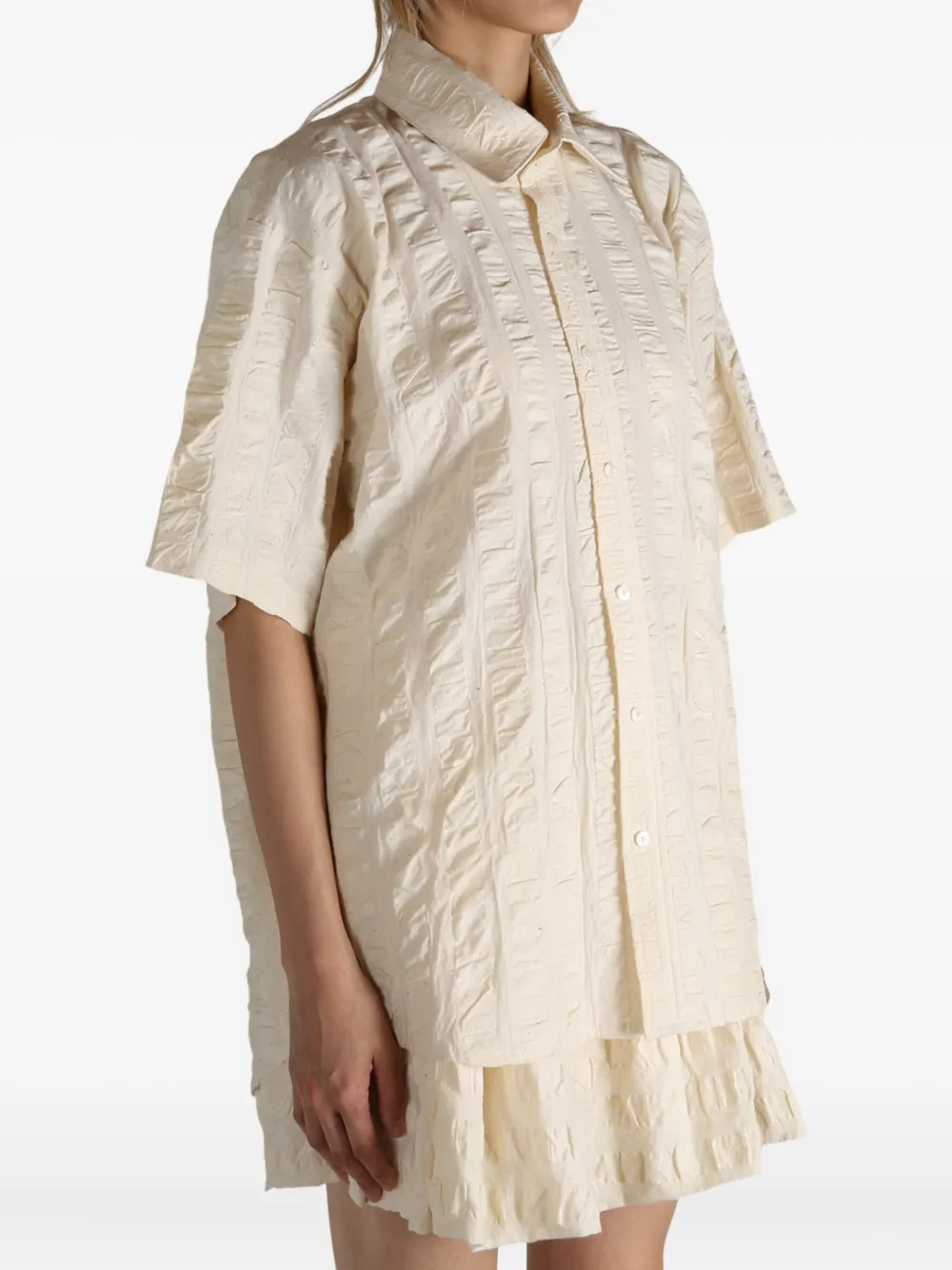 Elise Joan Crinkled Cotton Shirt In Neutral