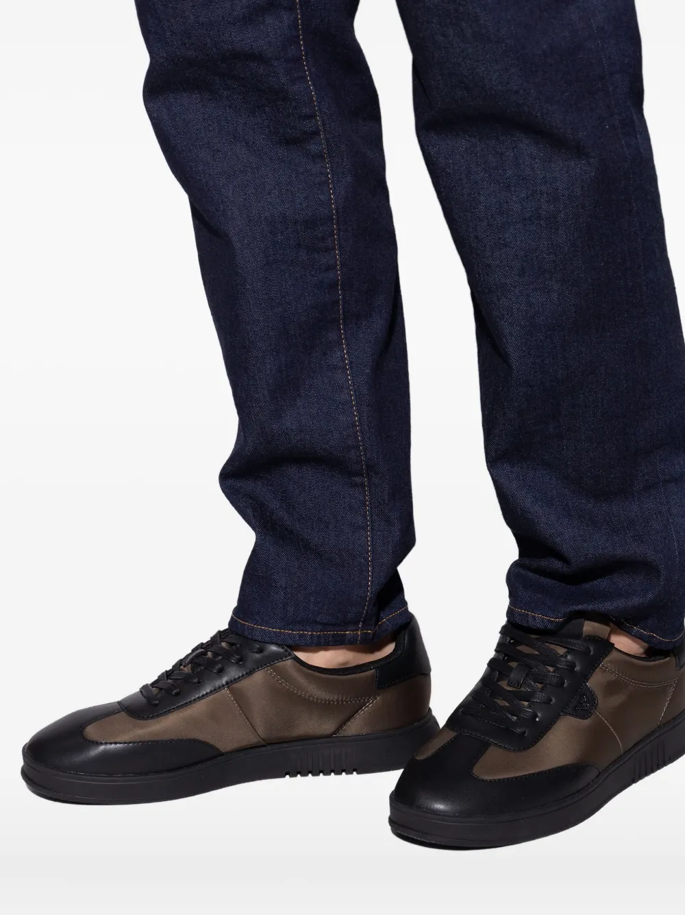 Emporio Armani lace-up panelled sneakers Brown