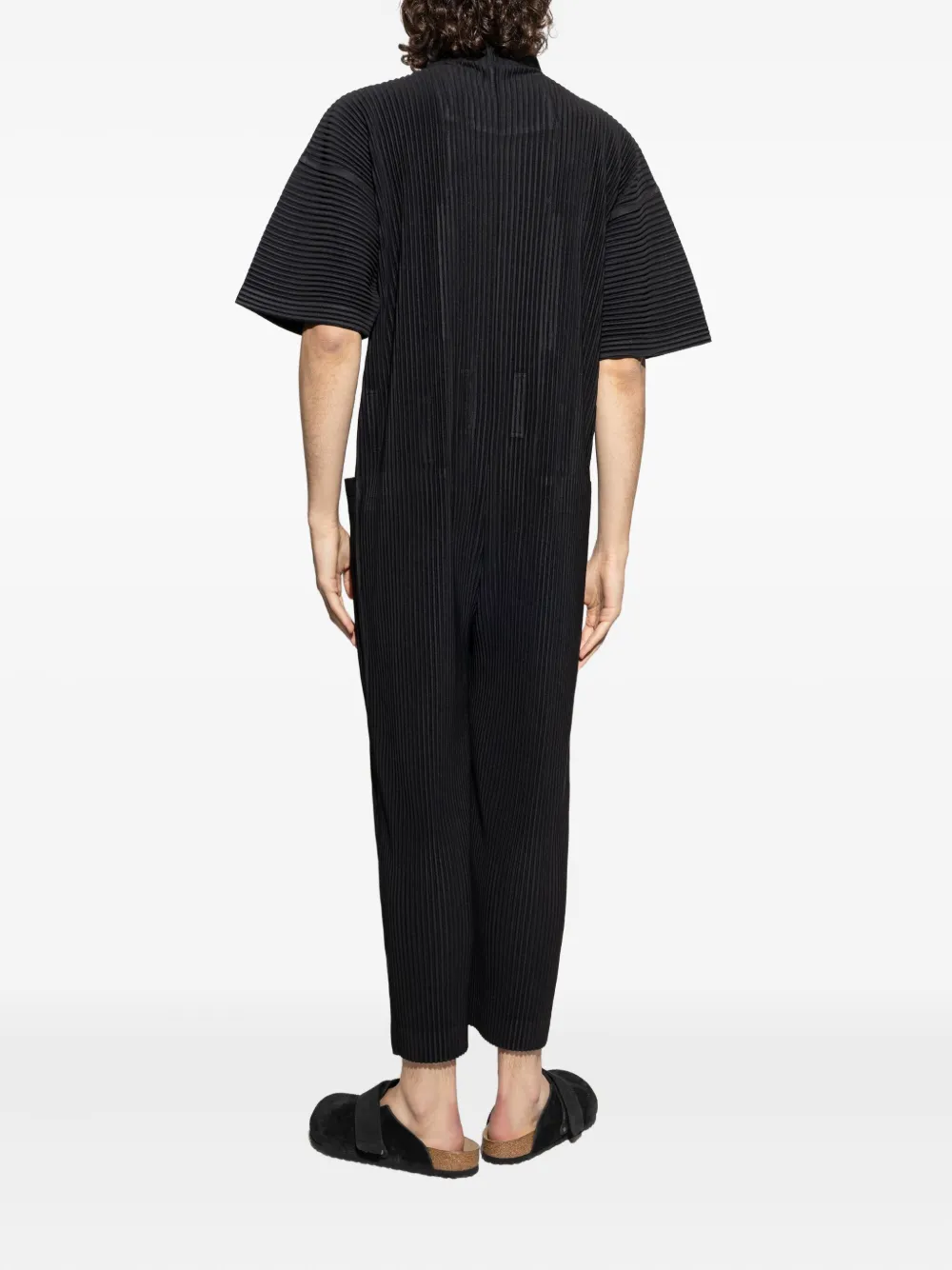 Issey Miyake Pleated Short-sleeve Jumpsuit In Black