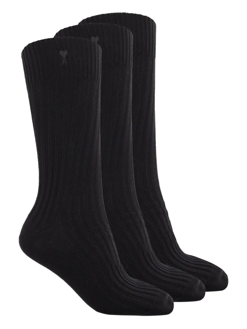 Ami Alexandre Mattiussi Ribbed Logo Socks (pack Of Three) In Black