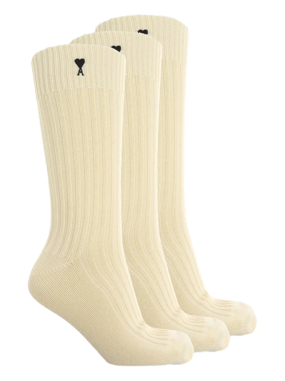 Ami Alexandre Mattiussi Ribbed Logo Socks (pack Of Three) In Neutral
