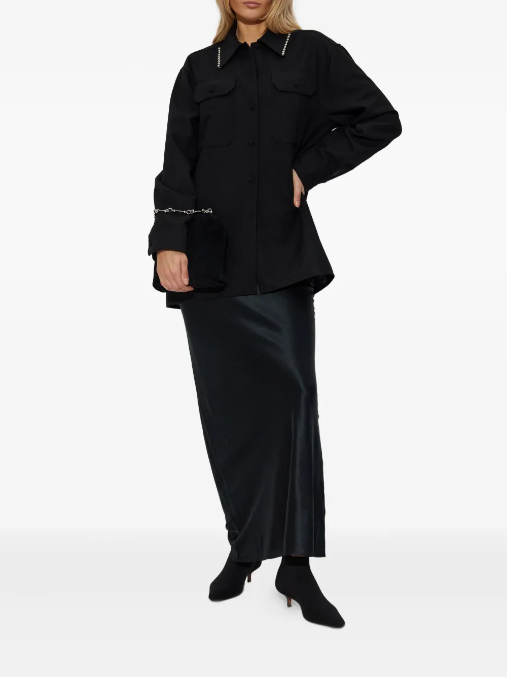 Jil Sander bead-embellishment shirt - Zwart