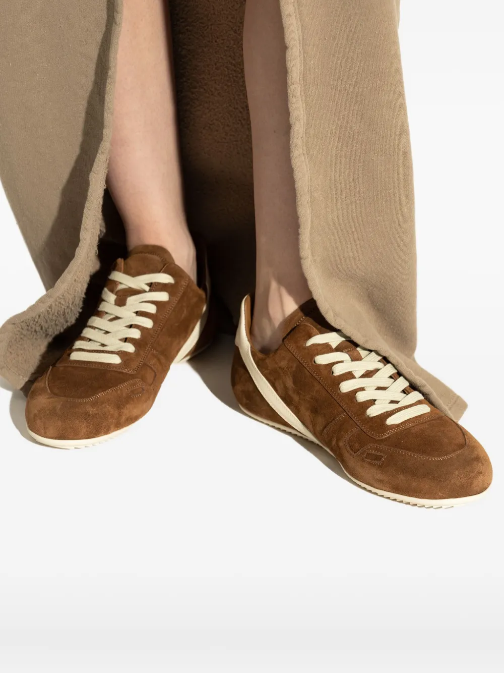 Rick Owens Minimal Sneak suede leather panel sneakers Brown