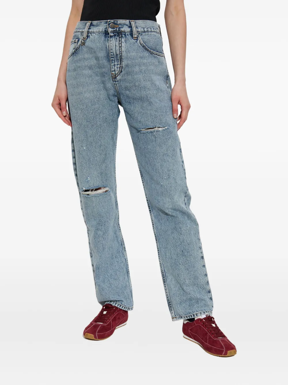 Amiri Distressed Knee-detail Jeans In Gold