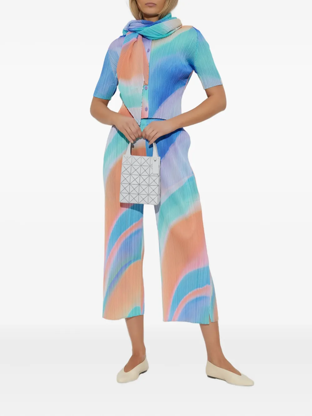Issey Miyake Pleated Button-front Cardigan In Blue