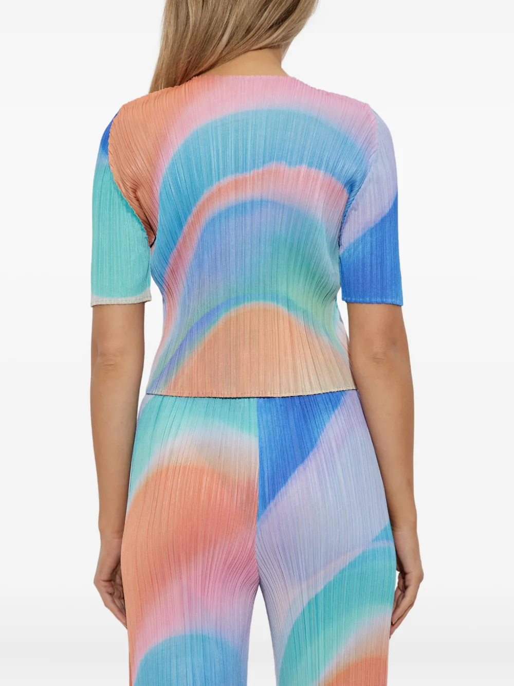 Issey Miyake Pleated Button-front Cardigan In Blue