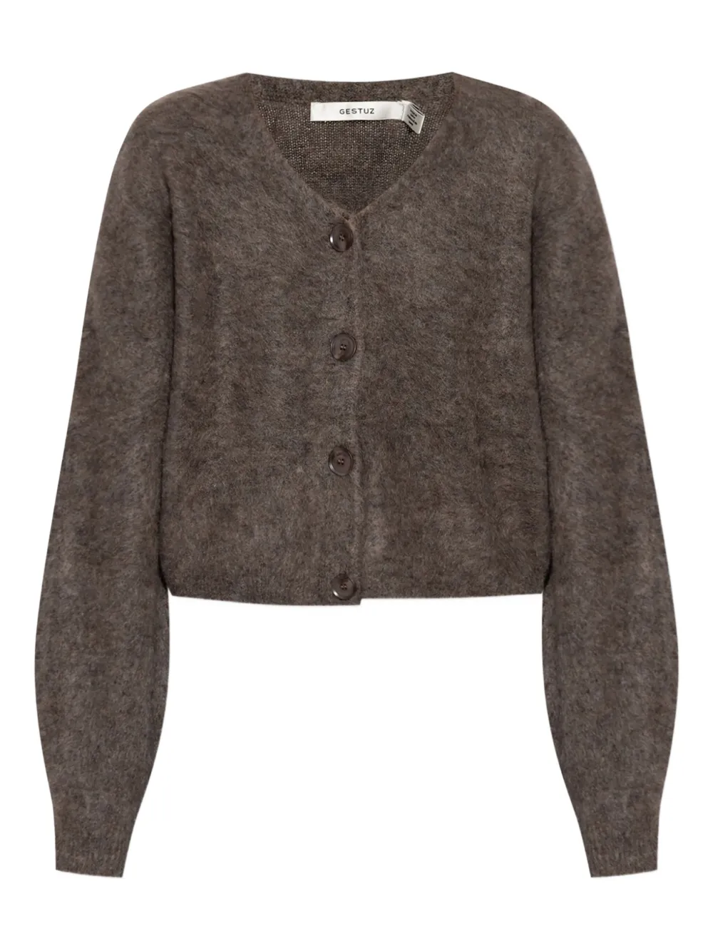 Gestuz Button-front Fluffy Cardigan In Brown