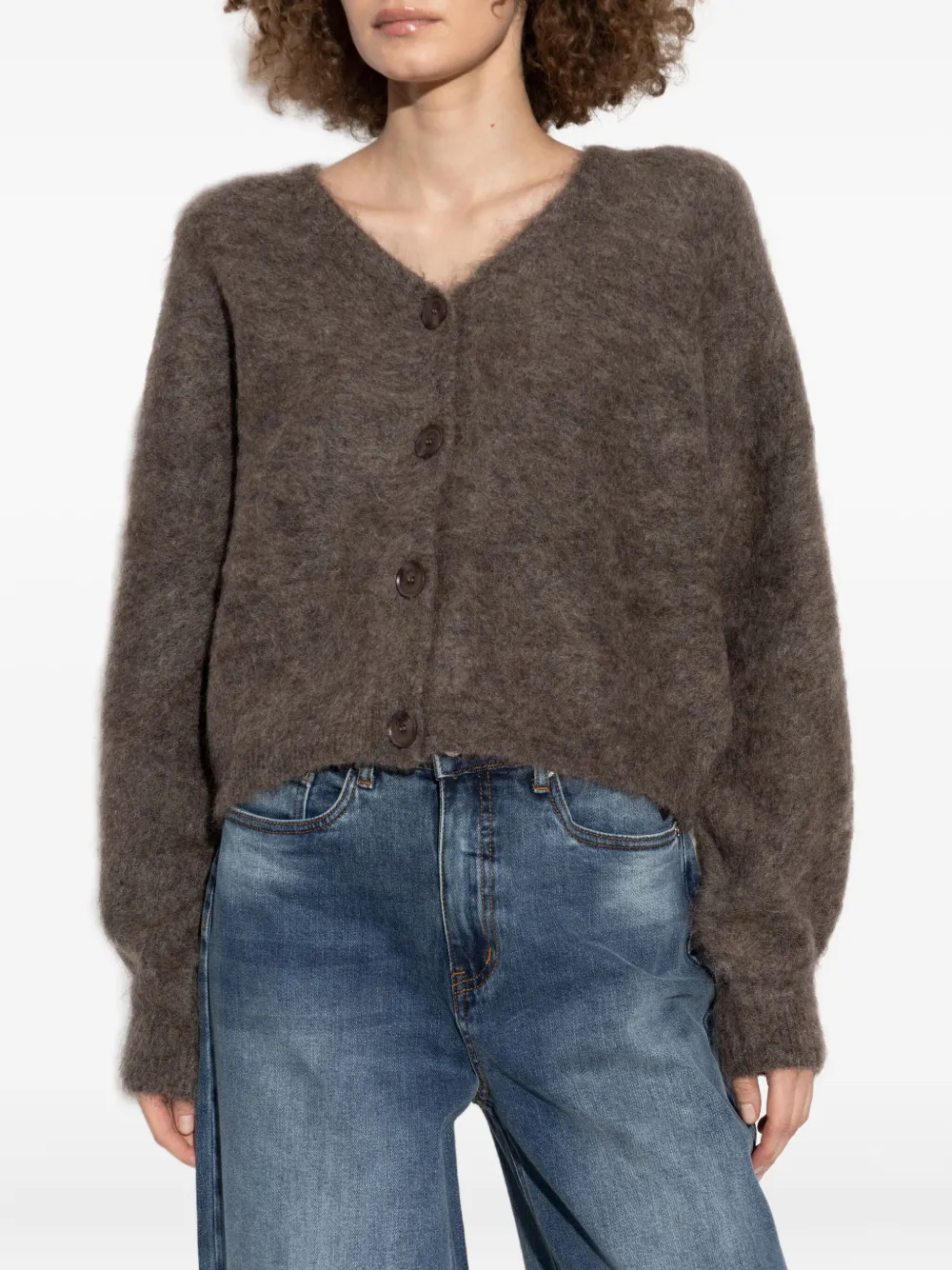 Gestuz Button-front Fluffy Cardigan In Brown
