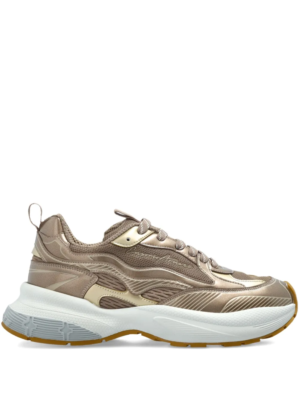 Emporio Armani metallic mesh sneakers Gold