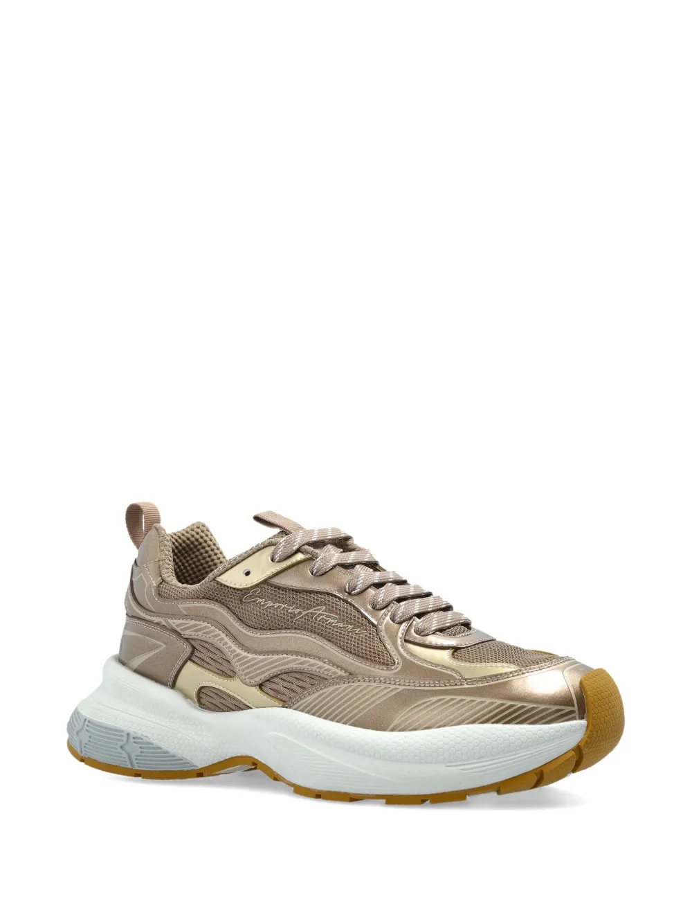 Emporio Armani Metallic sneakers met mesh - Goud