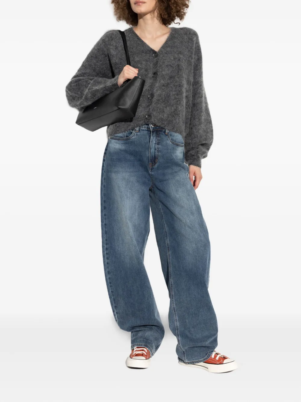 Gestuz Button-front Mohair Cardigan In Gray