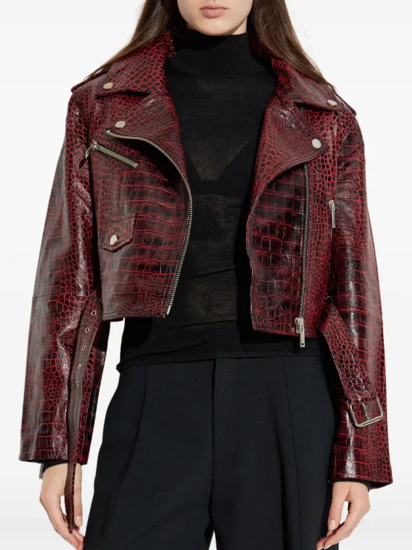 Gestuz GZbasilia crocodile-effect Leather Jacket | Red | FARFETCH NO