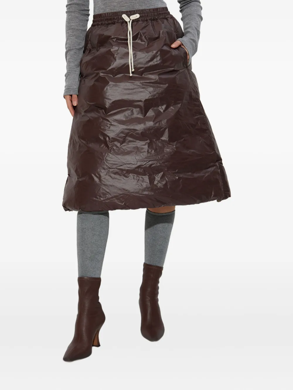 Jil Sander Drawstring Padded Midi Skirt In Brown
