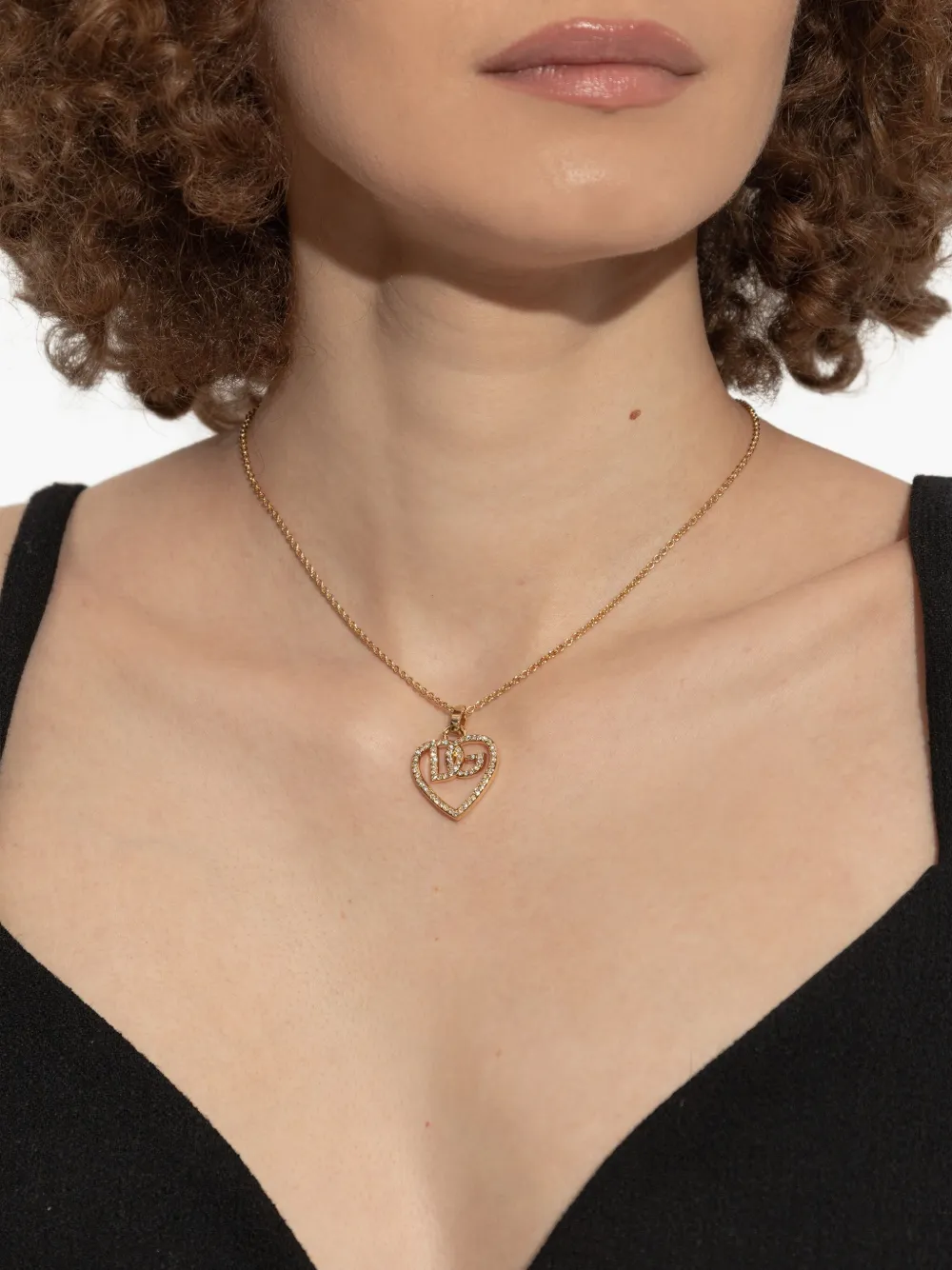 Dolce & Gabbana logo-pendant crystal-embellished necklace - Goud
