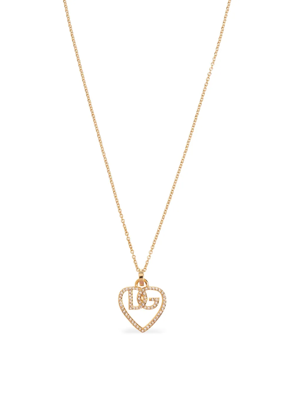 Dolce & Gabbana Heart And Logo Rhinestones Pendant Necklace Accessories In Gold