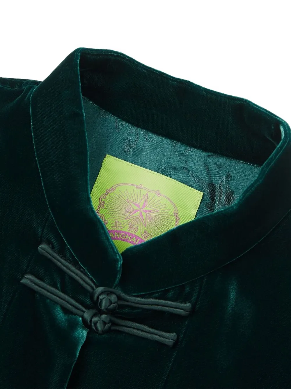 Shanghai Tang Velvet-effect Frog-fastening Coat In Green