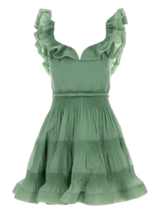 ZIMMERMANN Pleated Ruffled Mini Dress | Green | FARFETCH