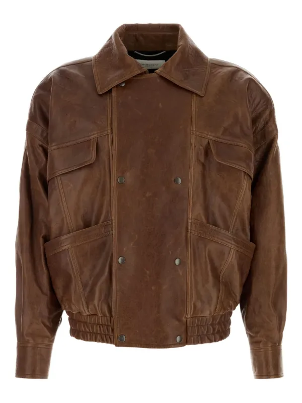 Saint Laurent double-breasted pocket-leather Jacket | Brown | FARFETCH