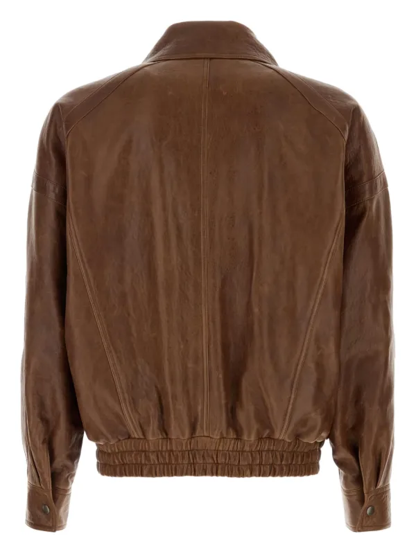 Saint Laurent double-breasted pocket-leather Jacket | Brown | FARFETCH