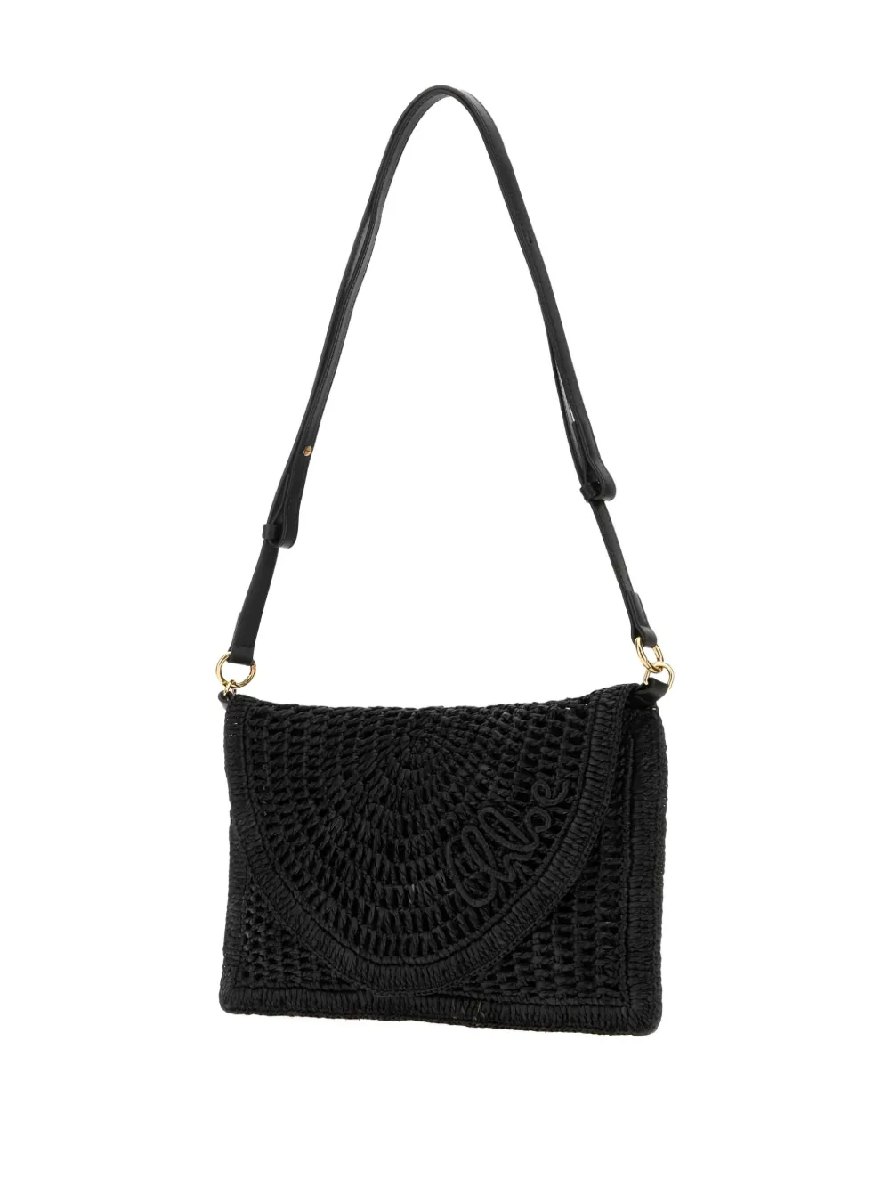 Chloé Chloe Black Raffia Summer Banana Crossbody Bag In Black