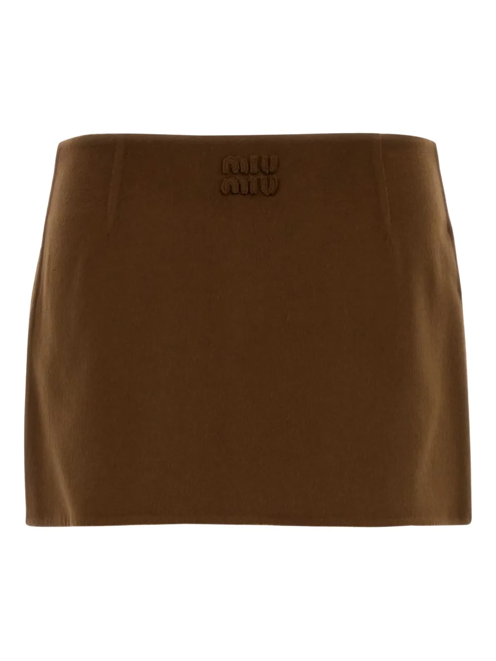 Miu Miu logo-detail wool-blend mini skirt - Bruin