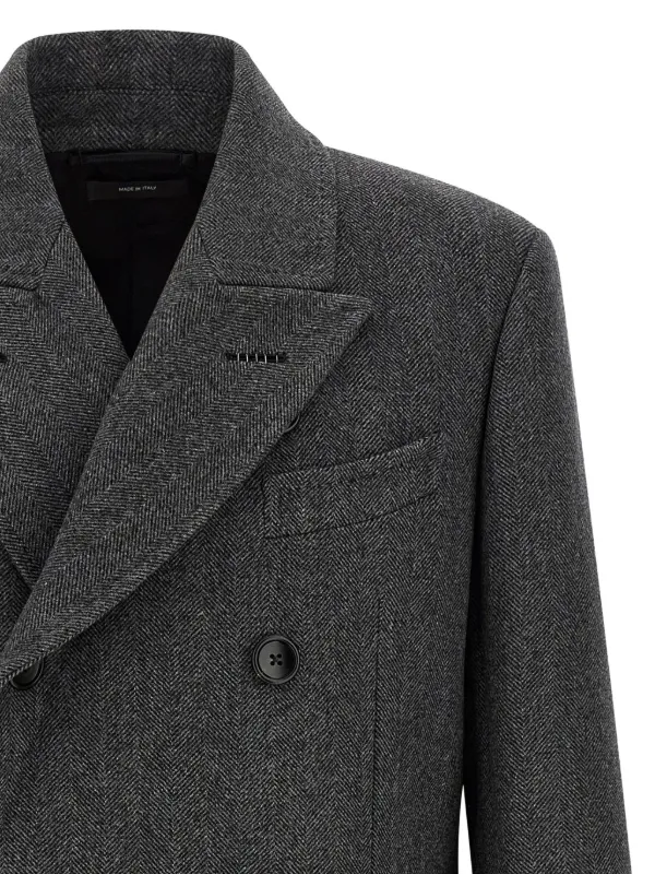 TOM FORD Herringbone double-breasted Coat | Grey | FARFETCH