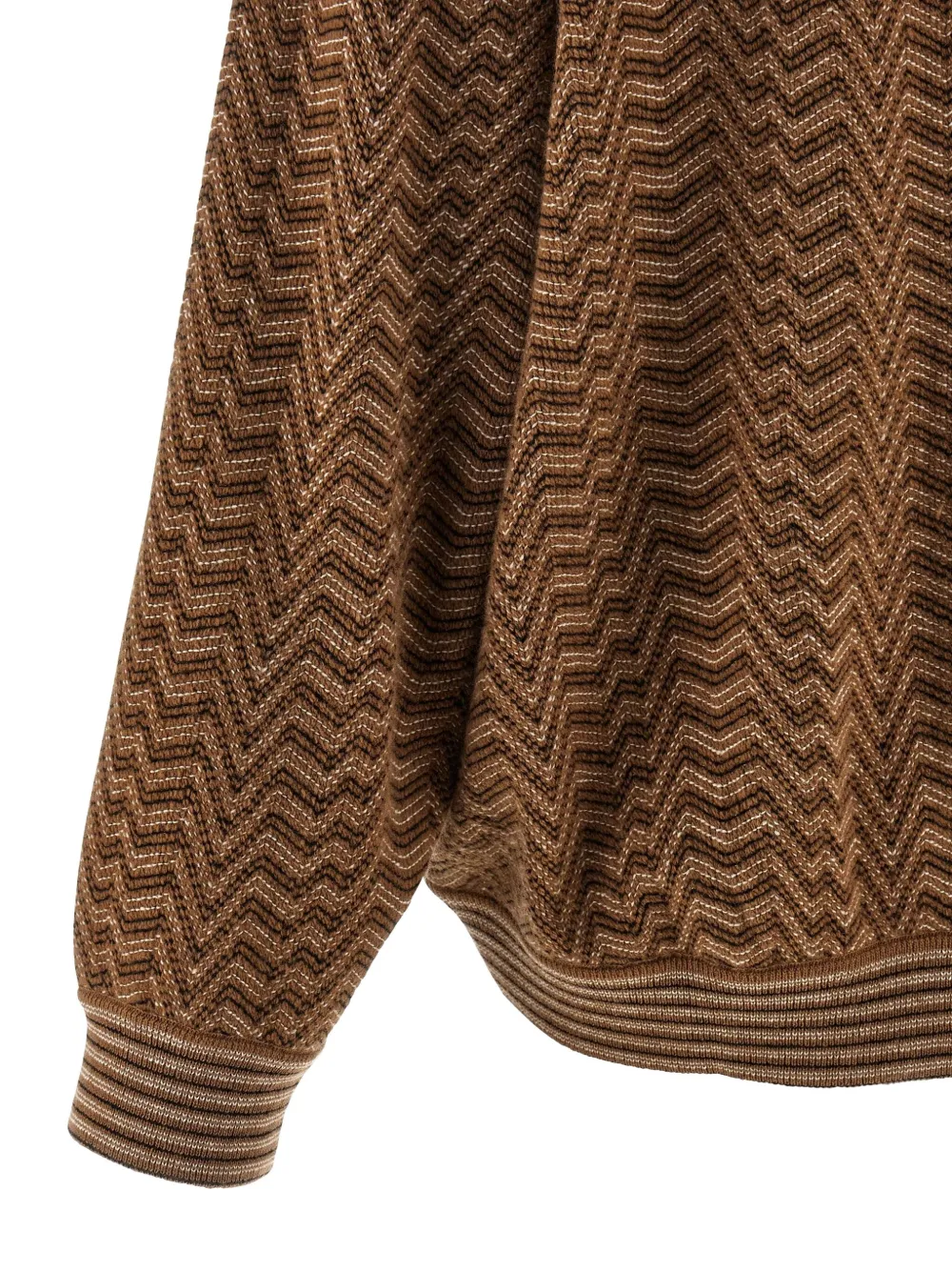 Missoni Chevron Pattern Long Sleeve Collared Sweater In Brown