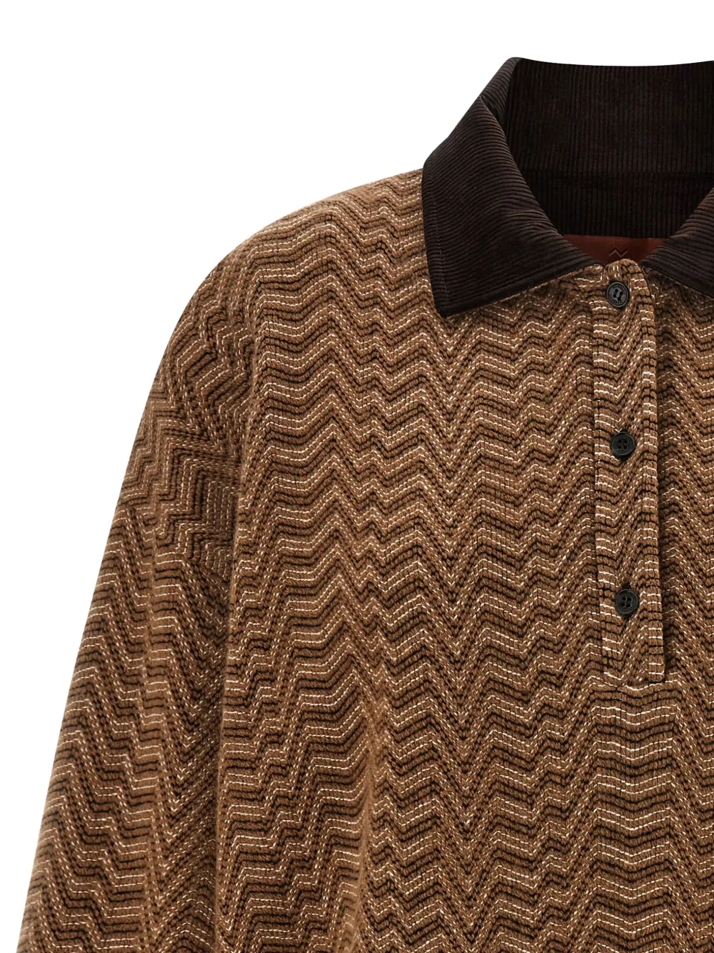 Missoni Chevron Pattern Long Sleeve Collared Sweater In Brown
