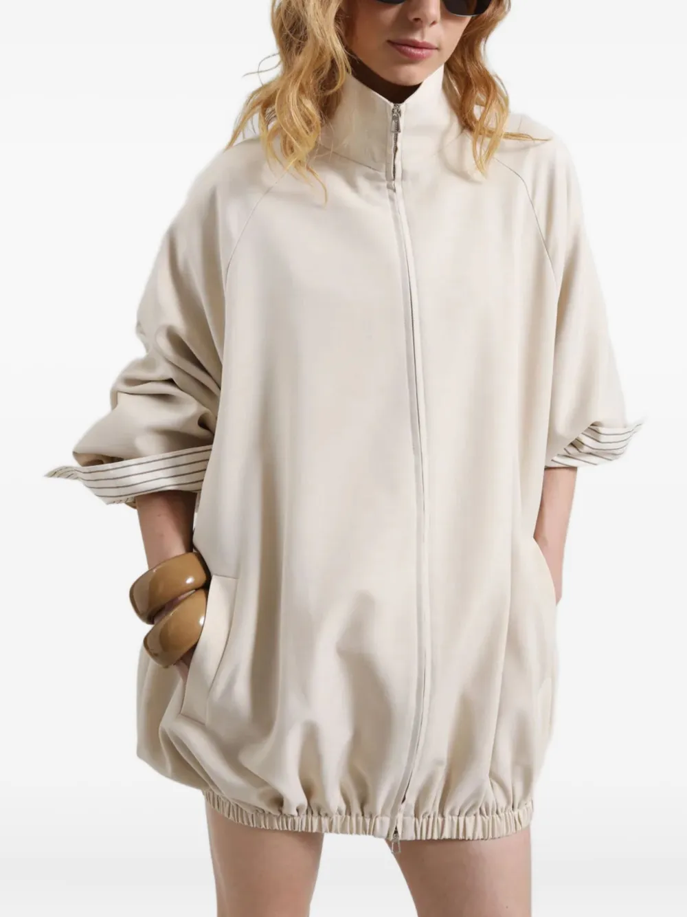 The Frankie Shop Baxter High-collar Drawstring Jacket In Neutral