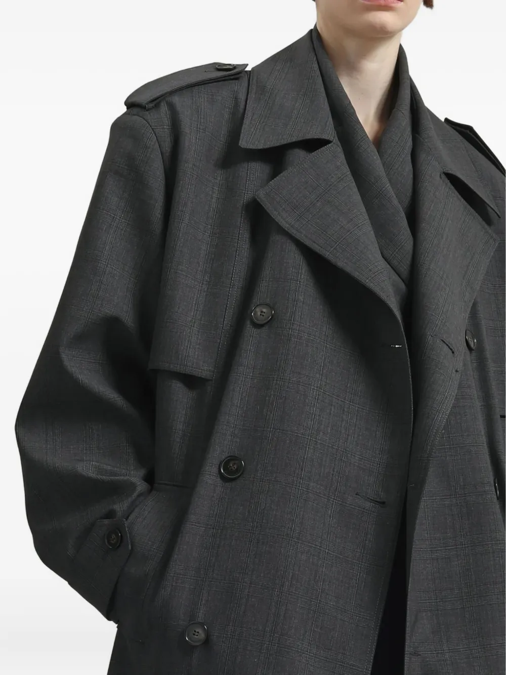 The Frankie Shop Plaid-pattern Double-breasted Coat In Gray