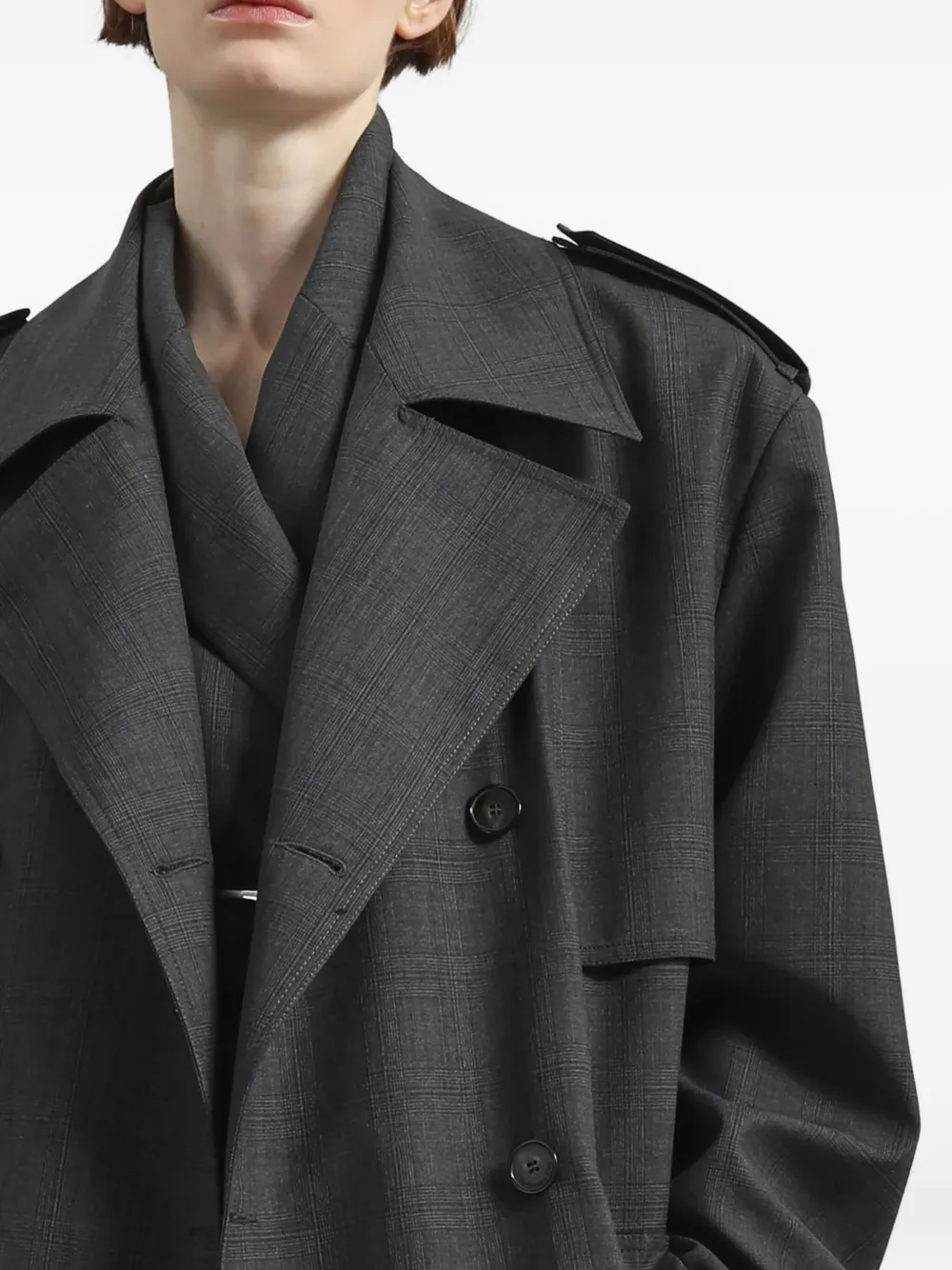 The Frankie Shop Plaid-pattern Double-breasted Coat In Gray