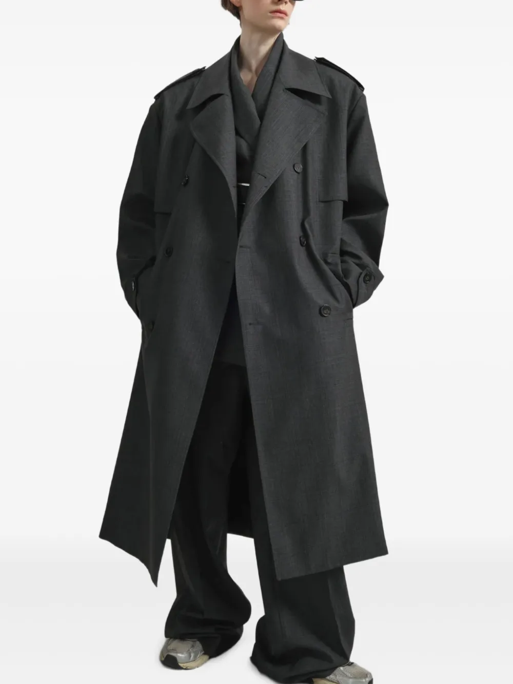 The Frankie Shop Plaid-pattern Double-breasted Coat In Gray
