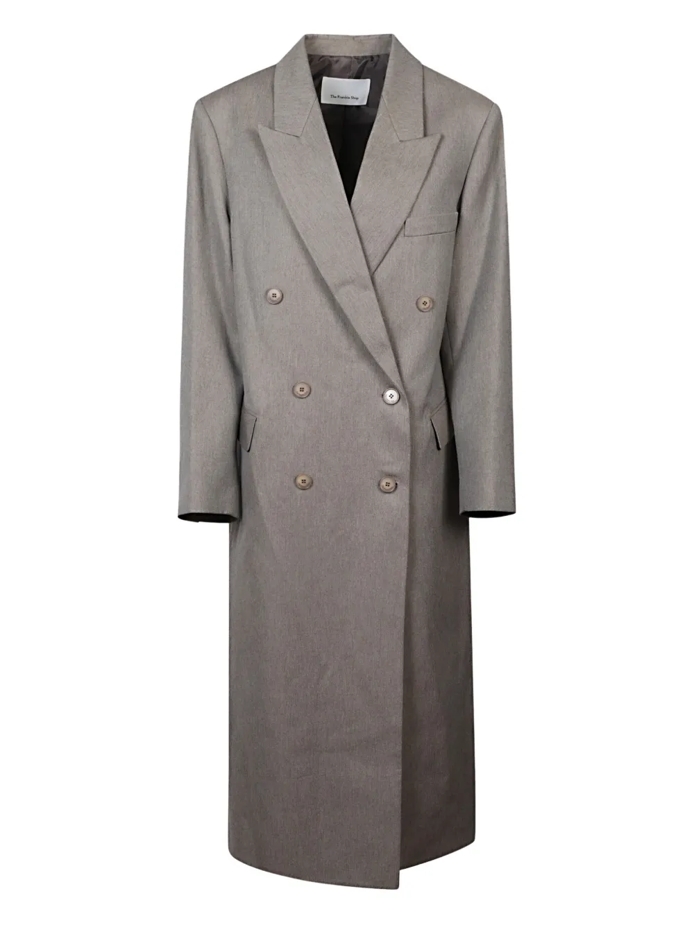 The Frankie Shop Long Double-breasted Coat Featuring Pockets In Gray